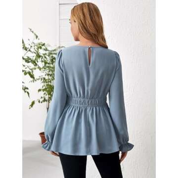 MakeMeChic Women's Maternity Shirts Casual Long Sleeve Ruffle Pregnancy Peplum Blouse Top