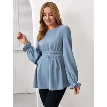 MakeMeChic Women's Maternity Shirts Casual Long Sleeve Ruffle Pregnancy Peplum Blouse Top