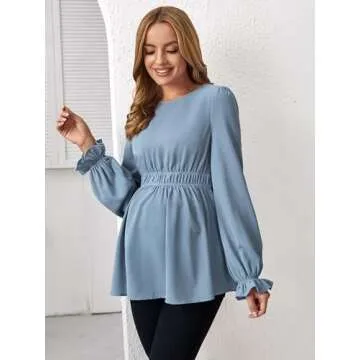 MakeMeChic Women's Maternity Shirts Casual Long Sleeve Ruffle Pregnancy Peplum Blouse Top