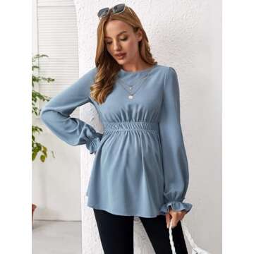 MakeMeChic Women's Maternity Shirts Casual Long Sleeve Ruffle Pregnancy Peplum Blouse Top