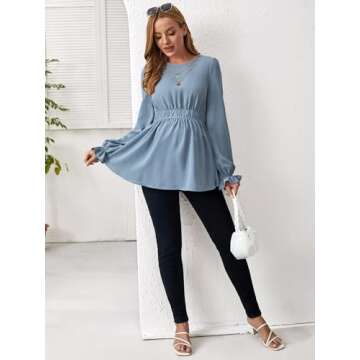 MakeMeChic Women's Maternity Shirts Casual Long Sleeve Ruffle Pregnancy Peplum Blouse Top