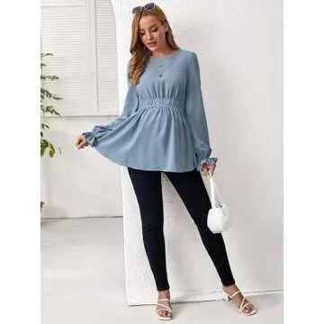 MakeMeChic Women's Maternity Shirts Casual Long Sleeve Ruffle Pregnancy Peplum Blouse Top