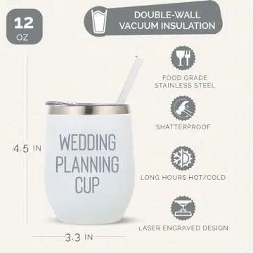 Wedding Planning Cup - Great Engagement Gifts for Women - 12oz Future Mrs. Cup Wine Tumbler with Lid...