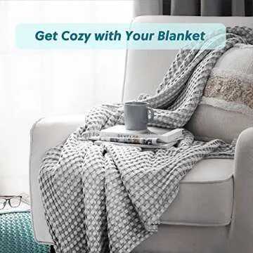 Bedsure Cooling Cotton Waffle Weave Blanket - Lightweight Breathable Blanket of Rayon Derived from Bamboo for Hot Sleepers, Luxury Throws for Bed, Couch and Sofa, Grey, 50x70 Inches
