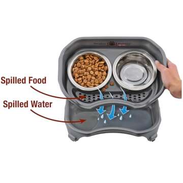 Neater Feeder Express Mess Proof Dog Bowls Elevated for Small Dogs – Made in USA – No Spill Raised Dog Food Bowl Stand, Stainless Steel Dog Food and Water Bowl Set, Elevated Dog Bowl Set, Grey