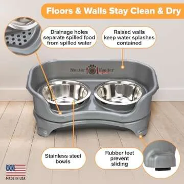 Neater Feeder Express Mess Proof Dog Bowls Elevated for Small Dogs – Made in USA – No Spill Raised Dog Food Bowl Stand, Stainless Steel Dog Food and Water Bowl Set, Elevated Dog Bowl Set, Grey