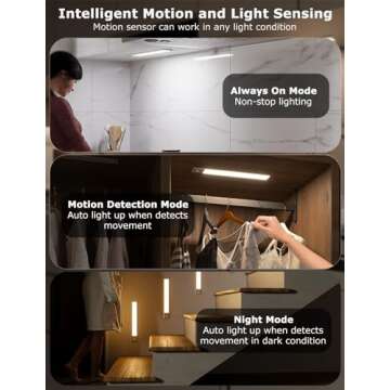 56LED Under Cabinet Lighting Wireless w/Remote, 11.8'' Motion Sensor Light Indoor Rechargeable Under Cabinet Lights, Magnetic Closet Lights Battery Operated, Under Counter Lights for Kitchen (4)