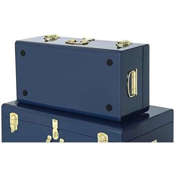 Vixdonos Decorative Large Metal Box Storage Trunk Chest Set of 2 College Dorm Organizer with Hardware Hasps and Handle for Home Deocr,23.7X14.2X9.5 Inches,Dark Blue
