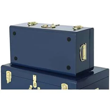 Vixdonos Decorative Large Metal Box Storage Trunk Chest Set of 2 College Dorm Organizer with Hardware Hasps and Handle for Home Deocr,23.7X14.2X9.5 Inches,Dark Blue