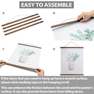 Magnetic Poster Hanger Frame 9 Inch Wide, Walnut, Strong Magnet, Premium Wood and Quick Assembly, Wall Hanging Wooden Frame for Posters, Scroll, Picture, Print, 8.5x11 9x12 9x13