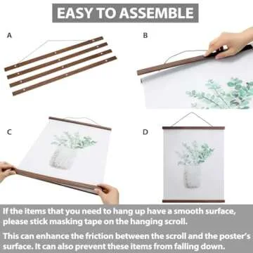 Magnetic Poster Hanger Frame 9 Inch Wide, Walnut, Strong Magnet, Premium Wood and Quick Assembly, Wall Hanging Wooden Frame for Posters, Scroll, Picture, Print, 8.5x11 9x12 9x13