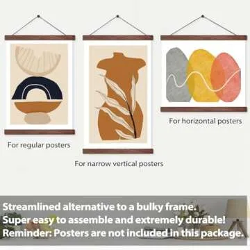 Magnetic Poster Hanger Frame 9 Inch Wide, Walnut, Strong Magnet, Premium Wood and Quick Assembly, Wall Hanging Wooden Frame for Posters, Scroll, Picture, Print, 8.5x11 9x12 9x13