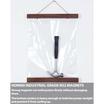 Magnetic Poster Hanger Frame 9 Inch Wide, Walnut, Strong Magnet, Premium Wood and Quick Assembly, Wall Hanging Wooden Frame for Posters, Scroll, Picture, Print, 8.5x11 9x12 9x13