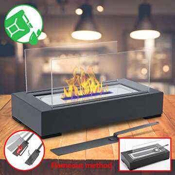 Table Top Fire Pit, Halloween Christmas Decor Tabletop Fireplace Real Flame Smokeless Odorless Indoor Outdoor Portable Ethanol Mini Fireplace Fire Pit Bowl for Dinner Parties