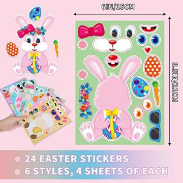 GonLei 24pcs Easter Stickers for Kid, Make-a-face Easter Stickers for Child Easter Egg Farm Animal R...