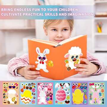GonLei 24pcs Easter Stickers for Kid, Make-a-face Easter Stickers for Child Easter Egg Farm Animal Rabbit Chicks Sheeps DIY Sticker for Crafts Family Schools Classroom Activities Party Favor Supplies