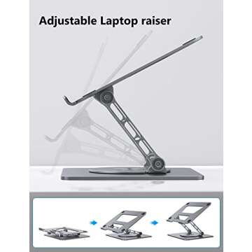 MCHOSE Laptop Stand, Adjustable Laptop Holder with 360° Rotating Base, Foldable Laptop Riser Compatible for MacBook Pro/Air, Surface Laptop up to 15.6 inches, Space Grey