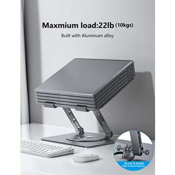 MCHOSE Laptop Stand, Adjustable Laptop Holder with 360° Rotating Base, Foldable Laptop Riser Compatible for MacBook Pro/Air, Surface Laptop up to 15.6 inches, Space Grey
