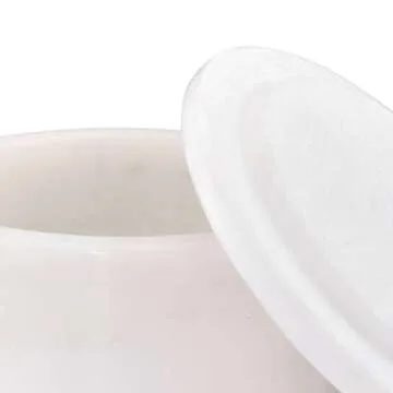 Queenza White Marble Salt Cellar with Lid - 3 Inch Salt and Pepper Bowls, Ramekins, Kosher Salt Holder