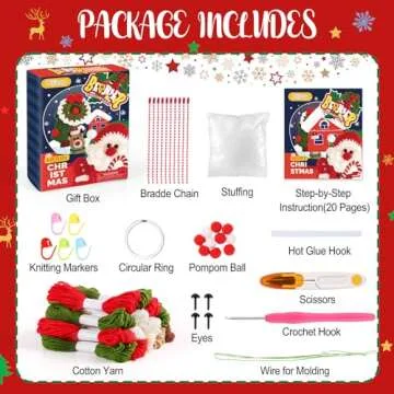 Pllieay Beginner Crochet Kit for Christmas, Christmas Crochet Kit for Beginners Adults with Step-by-Step Video Tutorials, Crochet Patterns Crochet Starter Kit for Christmas Theme