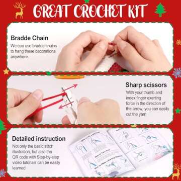 Pllieay Beginner Crochet Kit for Christmas, Christmas Crochet Kit for Beginners Adults with Step-by-Step Video Tutorials, Crochet Patterns Crochet Starter Kit for Christmas Theme