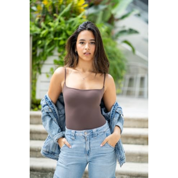 SUUKSESS Women Sexy Square Neck Thong Bodysuit Backless Sleeveless