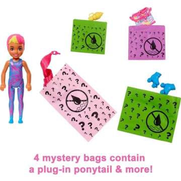 Barbie Color Reveal Small Doll & Accessories, Neon Tie-Dye Series, 6 Surprises, 1 Chelsea Doll (Styles May Vary)