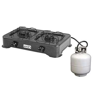 ABBA Double Burner Portable Propane StoveTop - Lightweight Alloy Steel Portable Stove - Stove for Camping, Patio & Outdoor Activities, 13.19" x 21.85" x 4.33" (Green or Black) (Black)