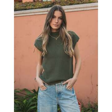 PRETTYGARDEN Mock Neck Sleeveless Sweater Vest for Women