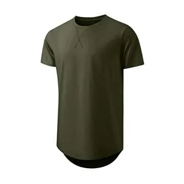 JMIERR Men's 3 Pack Cotton Hipster Hip Hop Longline Crewneck T-Shirt, Short Sleeve Gym Workout Athletic T Shirts for Men Pack,L, Black/Light Grey/Army Green