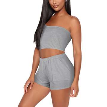 Dgebou Summer Two Piece Outfits for Women Casual Sleeveless Crop Tops and Loose Shorts set 2 piece
