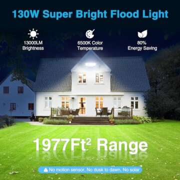 Olafus 130W Flood Lights Outdoor Plug in, Switch Controlled 13000LM LED Security Light, IP65 Waterpr...