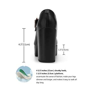 Coutgo Black Platform Heels for Women T-Strap Patent Chunky Heel Mary Jane Shoes