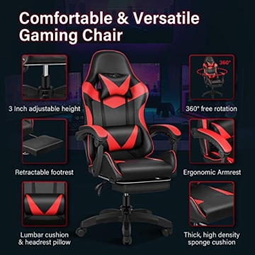 Ergonomic Gaming Chair with Footrest and Lumbar Support