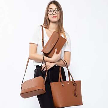 LOVEVOOK Purses for Women Classic Shoulder Tote Satchel Hobo Bags 3pcs Handbags Gift for Her Brown