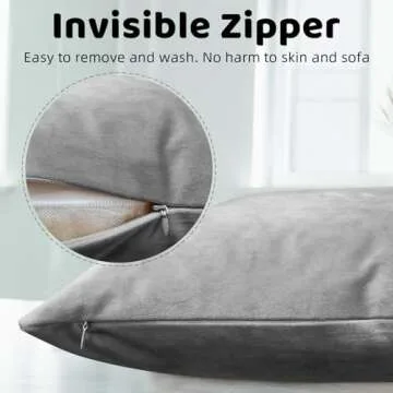 Jyumini Pack of 2 Velvet Soft Throw Pillow Covers 18x18 Inch, Silky Square Decorative Cushion Cases with Zipper for Home Decor Pillow Case Living Room Couch Sofa Bedroom, Grey