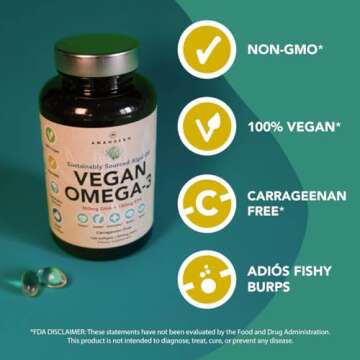 AMANDEAN Vegan Omega 3 Supplement. Premium Fish Oil Alternative. Algae DHA & EPA. Carrageenan Free S...