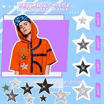 Geosar 60 Pcs Iron on Star Patches Star Shaped Rhinestone Appliques Adhesive Glitter Patches Rhinest...