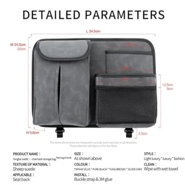 JEYODA Car Seat Back Organizer Large Capacity Suede Bag
