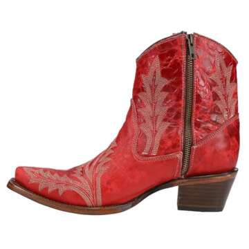 Corral Boots Womens Embroidered Snip Toe Casual Boots Ankle Low Heel 1-2" - Red - Size 7 M