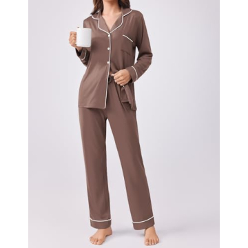 Ekouaer Women's Soft Pajama Set - Button Down PJs