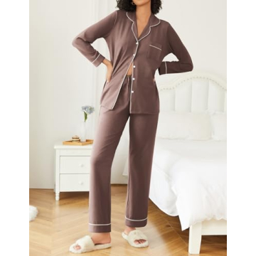 Ekouaer Women's Soft Pajama Set - Button Down PJs
