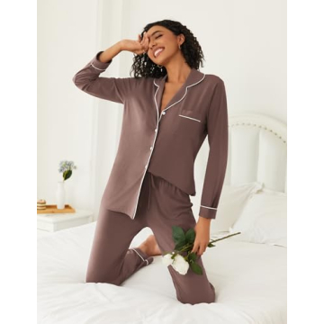 Ekouaer Women's Soft Pajama Set - Button Down PJs