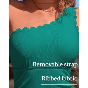 Charmo Womens One Piece Swimsuits Scalloped One Shoulder Bathing Suit for Women Ribbed Tummy Control Modest Swim Suit Swimwear Teal S