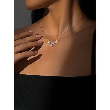 SWEETV Rose Gold Cubic Zirconia Wedding Bridal Necklace Pendant for Brides, Crystal Dainty Chain Necklace for Women, Prom Jewelry Gifts