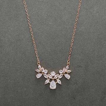 SWEETV Rose Gold Cubic Zirconia Wedding Bridal Necklace Pendant for Brides, Crystal Dainty Chain Necklace for Women, Prom Jewelry Gifts