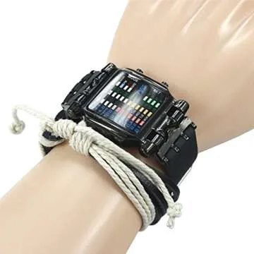 TOMORO Mens Binary Matrix Colorful LED Digital Waterproof Watch Stylish Creative Crab Shaped Wrist Watches for Big Boys