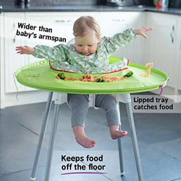 Coverall Food Catcher bib with Sleeves attaches to highchair Tray - Tidy Tot Bib & Tray Kit. Baby Weaning Bib Ideal for Baby led weaning and Messy Play (Sage Green)
