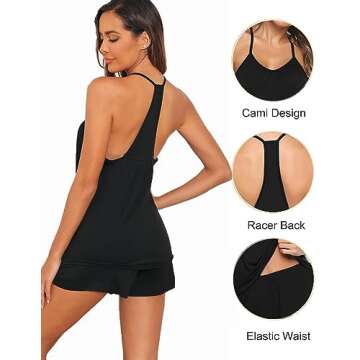 Avidlove Women's Halter Pajama Shorts Set Cotton Sexy Tank Pants Two Pieces,Black,Small