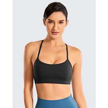 CRZ YOGA Y Back Womens Sports Bra - Padded Racerback Spaghetti Thin Strap Low Impact Workout Sexy Low Cut Yoga Bra Black Small